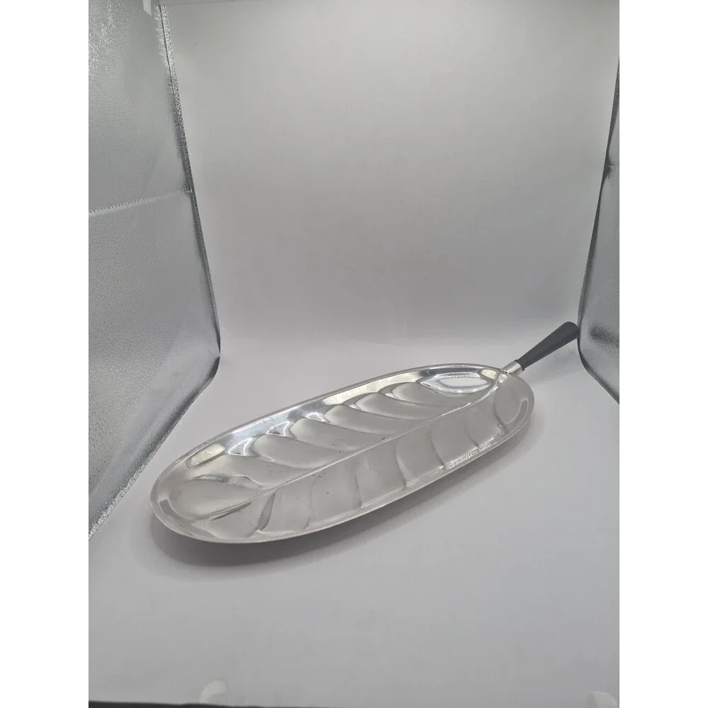 Vintage Silver Plate Banana Leaf Tray with Wood Handle Sheffield Silver Co. USA
